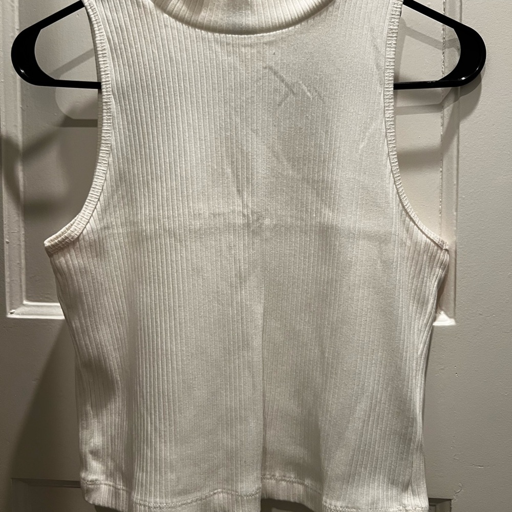 Old Navy White Ribbed Mock Neck Tank Top